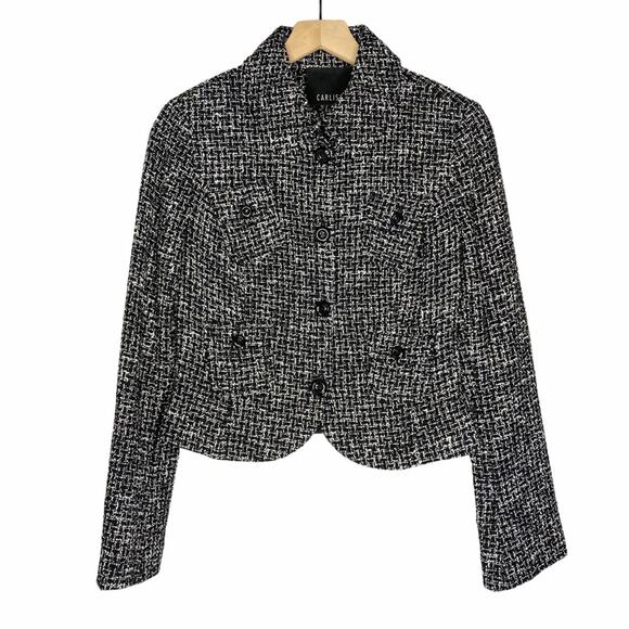 Carlisle Wool Silk Tweed Blazer Jacket Black White Size 4 - Picture 1 of 6